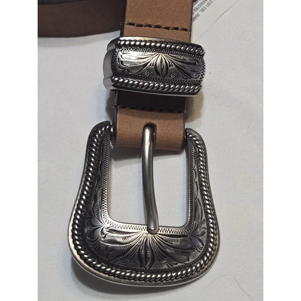 American Eagle Western Belt Brown Leather Silver Buckle Womens Med 28-34